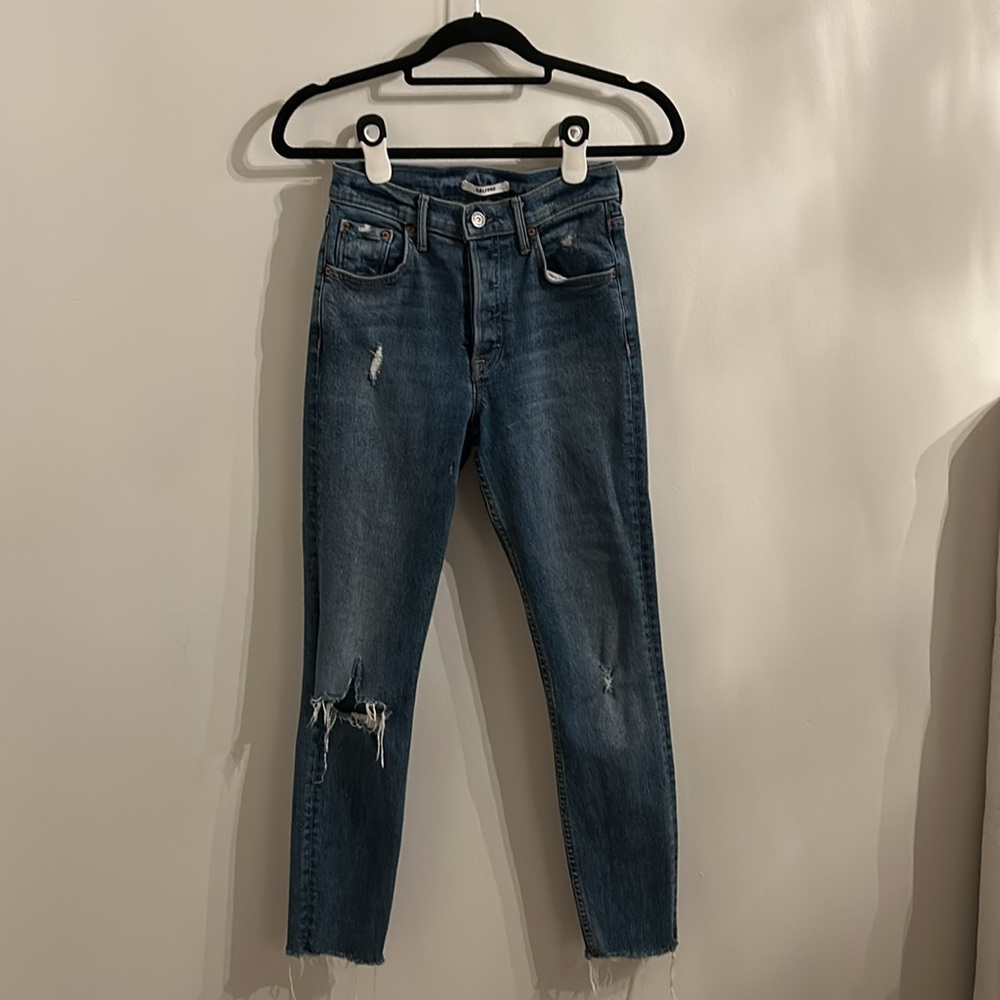 Grlfrnd denim skinny jeans, mid rise | dark blue wash